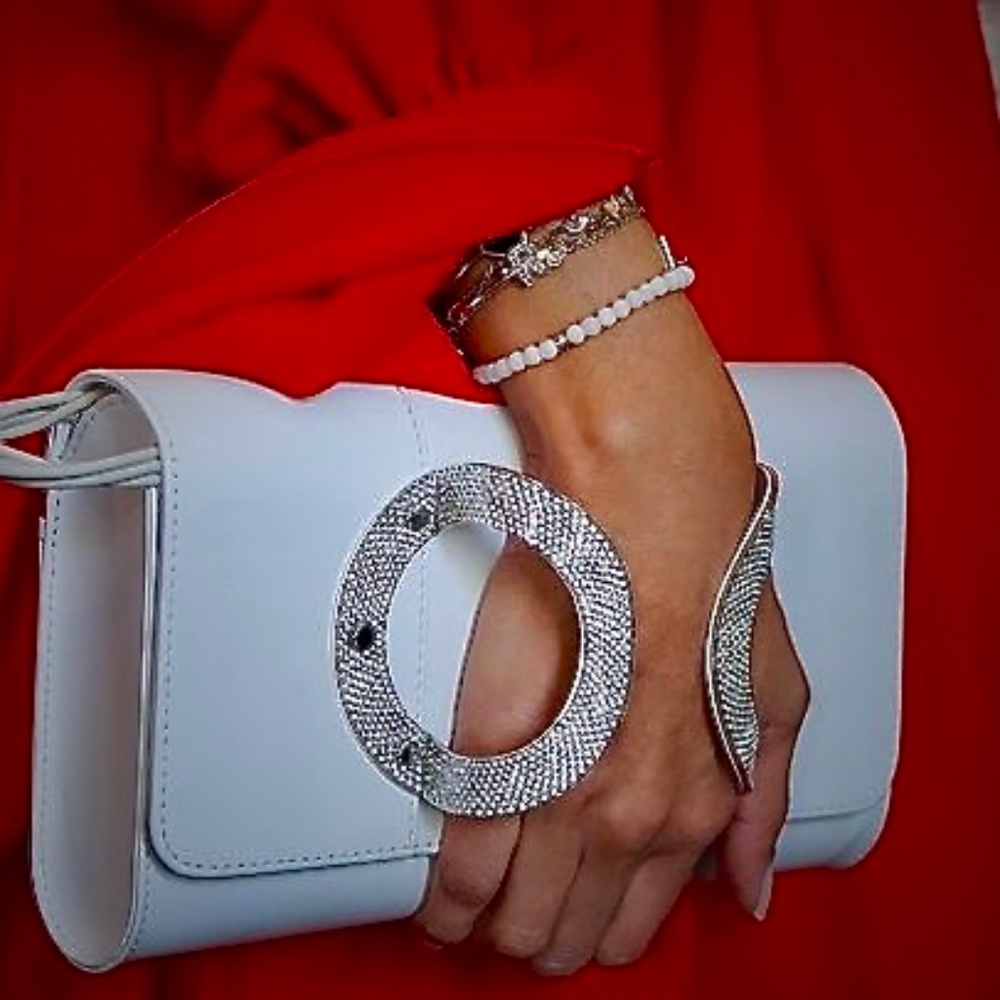 Perrin Paris La Croisette  Strass White Leather Clutch With Swarovski Cr… - Picture 4 of 16